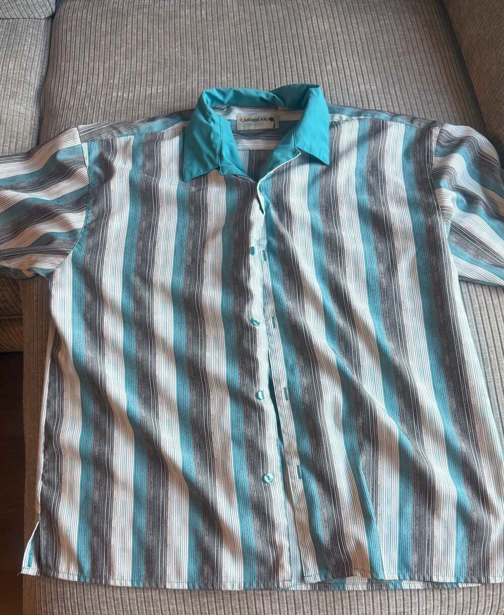 Caribbean Comfort Men's Short‎ Sleeve Striped Button-Down Shirt